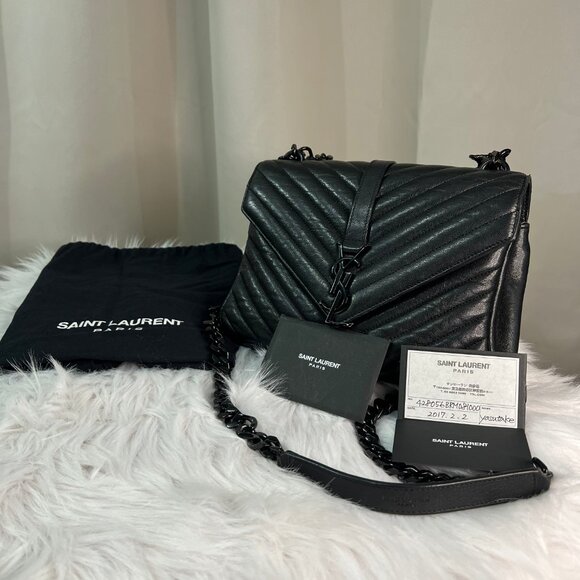 2017 PreOwned Saint Laurent College Medium YSL Shoulder Bag Quilted Leather - Picture 11 of 11